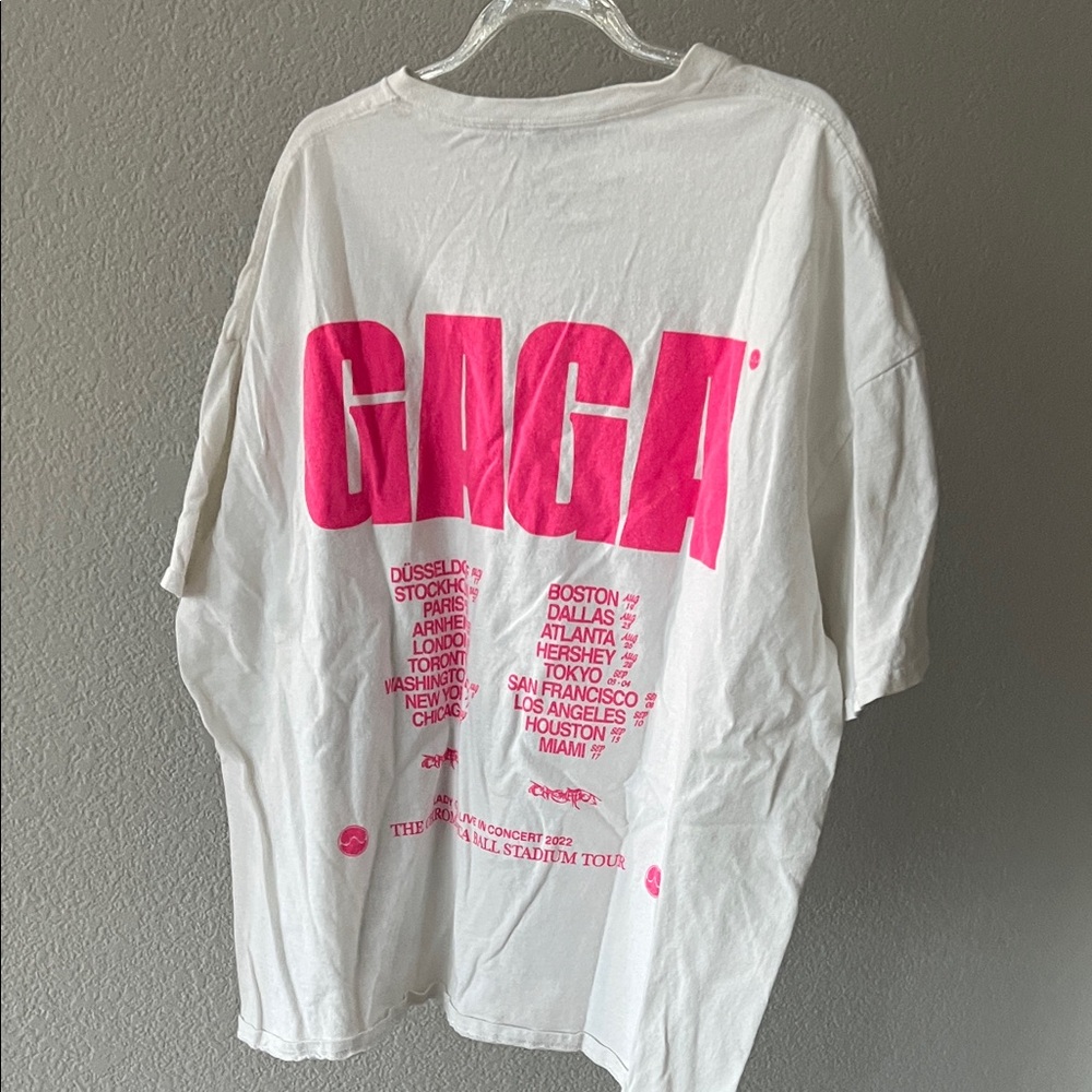 Lady Gaga Concert White T-Shirt with Pink Graphic